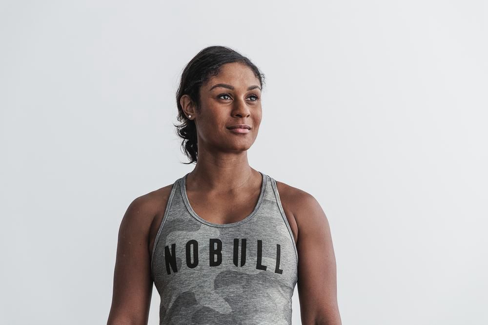 NOBULL Women's Racerback Tank Tops - Grey Camo - Ireland (1264BAHLG)